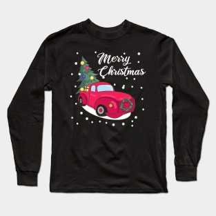 Merry Christmas Retro Vintage Red Truck Long Sleeve T-Shirt